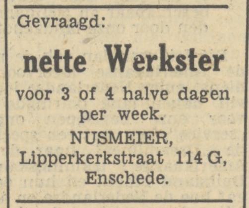 Lipperkerkstraat 114G Nusmeier advertentie Tubantia 24-11-1950.jpg