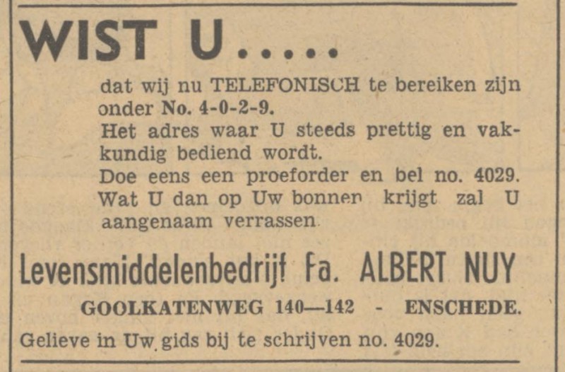 Goolkatenweg 140-142 Fa. Albert Nuy advertentie Tubantia 6-11-1947.jpg