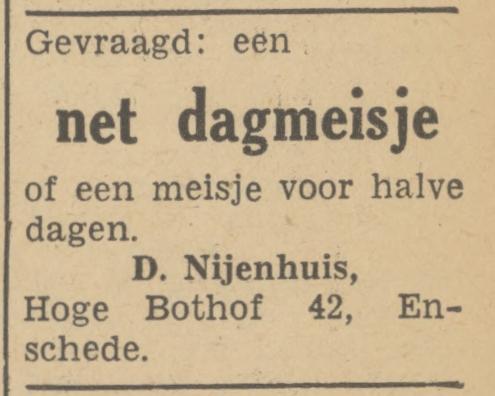 Hoge Bothofstraat 42 D. Nijenhuis advertentie Tubantia 4-5-1949.jpg
