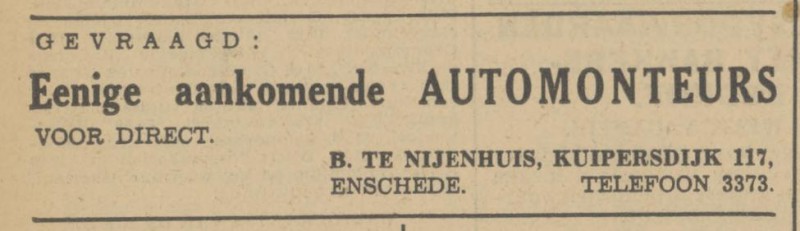 Kuipersdijk 117 B. te Nijenhuis advertentie Tubantia 5-11-1941.jpg