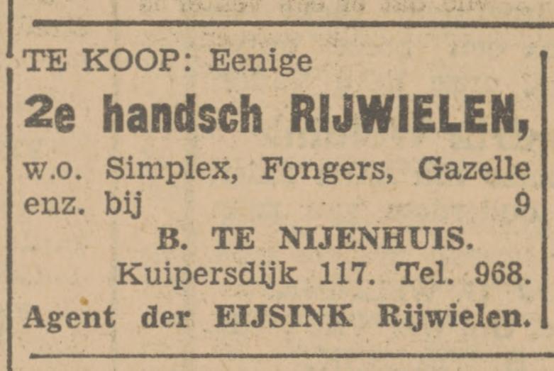 Kuipersdijk 117 B. te Nijenhuis advertentie Tubantia 29-4-1930.jpg