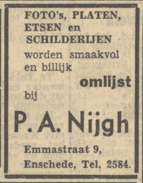 Emmastraat 9 P.A. Nijgh advertentie Tubantia 23-8-1951.jpg