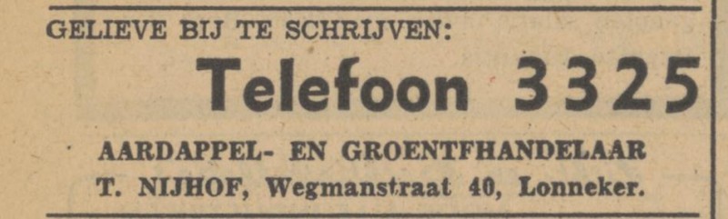 Wegmanstraat 40 T. Nijhof groente- en fruithandel advertentie Tubantia 25-10-1947.jpg