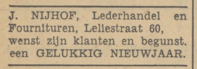 Leliestraat 60 J. Nijhof lederwaren en fournituren advertentie Tubantia 31-12-1940.jpg