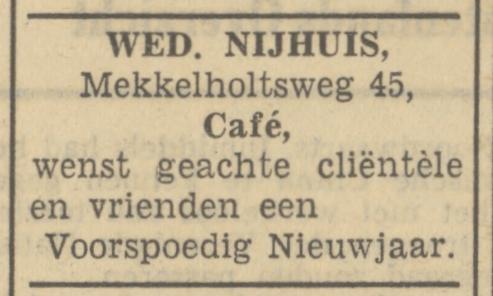 Mekkelholtsweg 45 cafe Nijhuis advertentie Tubantia 30-12-1950.jpg