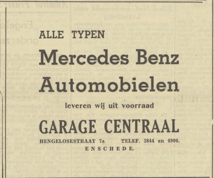 Hengelosestraat 7a Garage Centraal advertentie Tubantia 13-5-1950.jpg