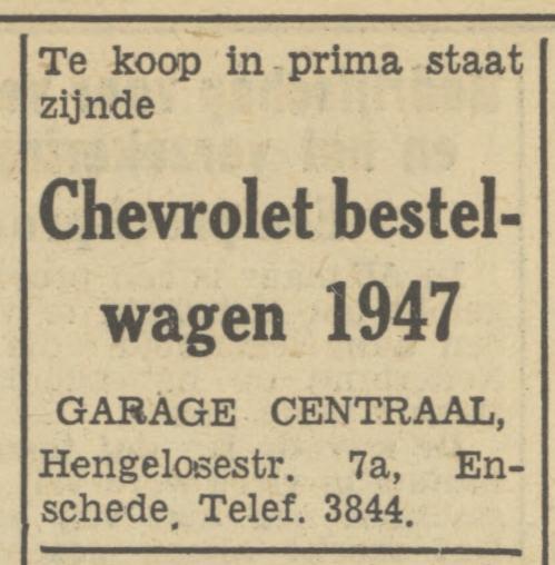 Hengelosestraat 7a Garage Centraal advertentie Tubantia 9-1-1950.jpg