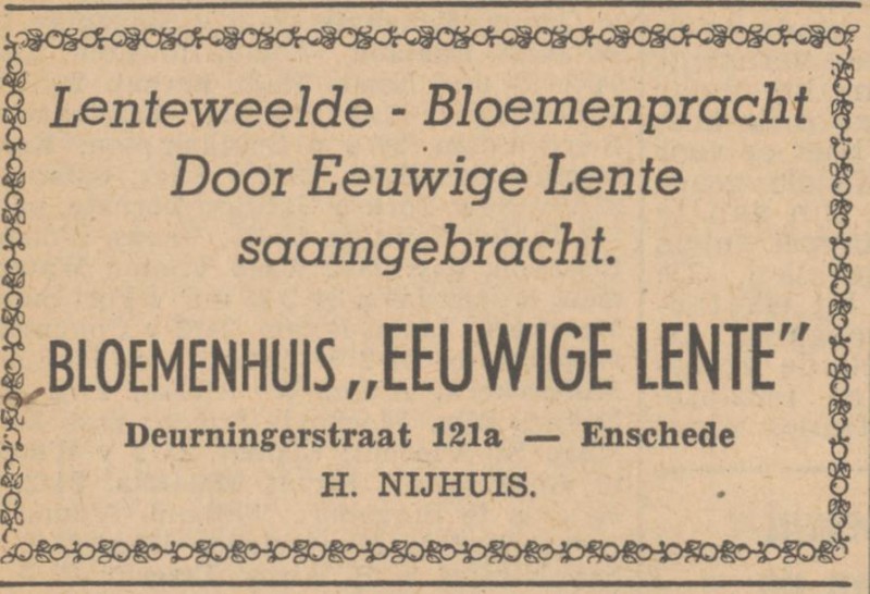 Deurningerstraat 121A Bloemenhuis Eeuwige Lente H. Nijhuis advertentie Tubantia 26-2-1949.jpg