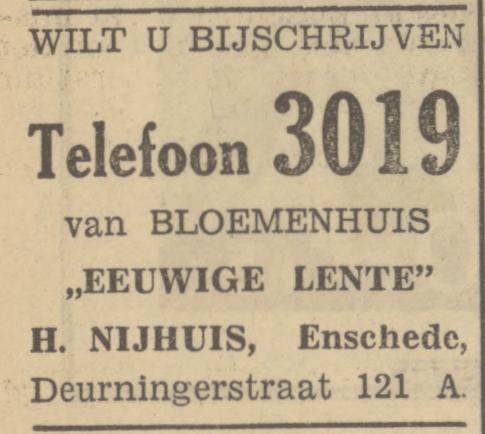 Deurningerstraat 121A Bloemenhuis Eeuwige Lente H. Nijhuis advertentie Tubantia 9-7-1949.jpg