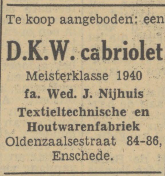 Oldenzaalsestraat 84-86 Fa Wed. J. Nijhuis Textieltechnische en Houtwarenfabriek  advertentie Tubantia 23-1-1951.jpg