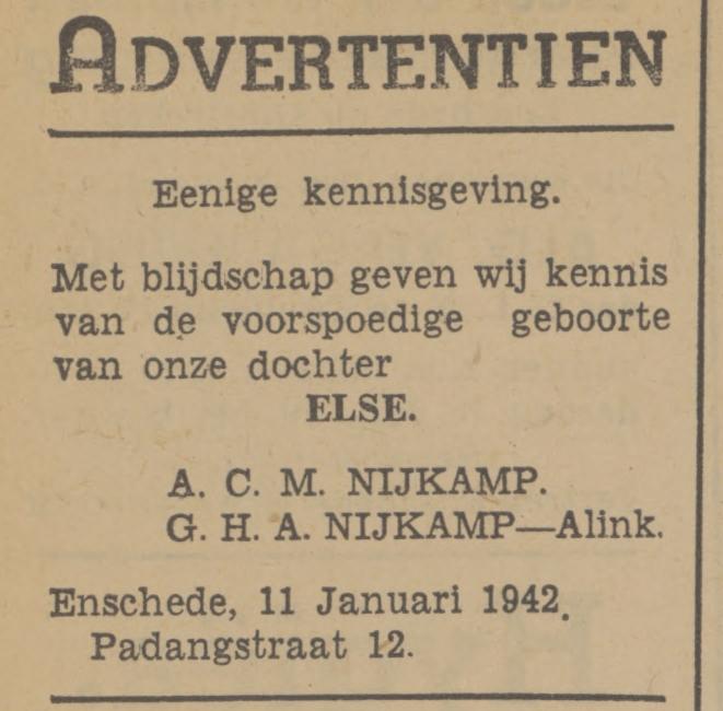 Padangstraat 12 A.C.M. Nijkamp advertentie Tubantia 12-1-1942.jpg