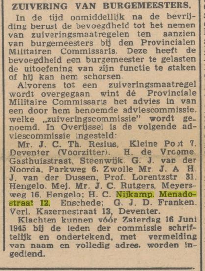 Menadostraat 12 H.C. Nijkamp krantenbericht Het Vrije Volk 2-6-1945.jpg