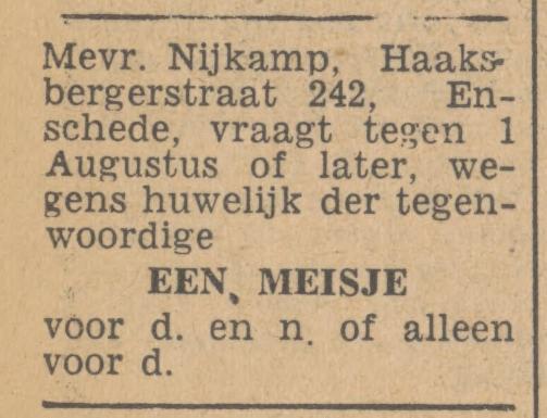 Haaksbergerstraat 242 Mevr. Nijkamp advertentie Tubantia 9-6-1947.jpg