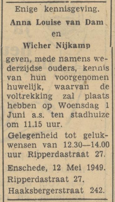 Haaksbergerstraat 242 Wicher Nijkamp advertentie Tubantia 12-5-1949.jpg