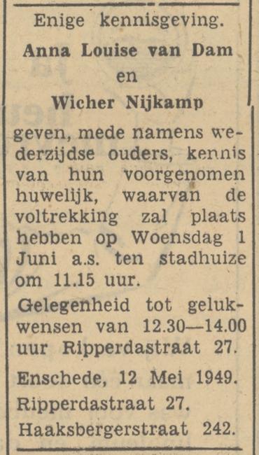 Haaksbergerstraat 242 Wicher Nijkamp advertentie Tubantia 12-5-1949.jpg