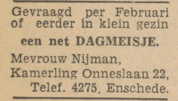 Kamerlingh Onneslaan 22 Mevr. Nijland advertentie Tubantia 3-1-1947.jpg