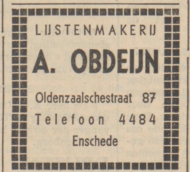 Oldenzaalsestraat 87 lijstenmakerij A. Obdeijn advertentie De Volkskrant 19-9-1935.jpg