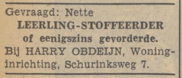 Schurinksweg 7 woninginrichting Harry Obdeijn advertentie Tubantia 19-2-1938.jpg