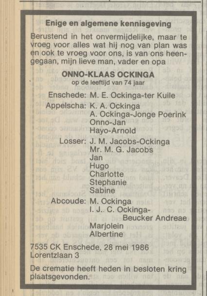 Lorentzlaan 3 O.K. Ockinga overlijdensadvertentie NRC Handelsblad 28-5-1986.jpg