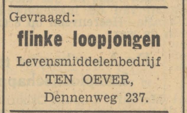 Dennenweg 237 Levensmiddelenbedrijf ten Oever advertentie Tubantia 6-9-1950.jpg