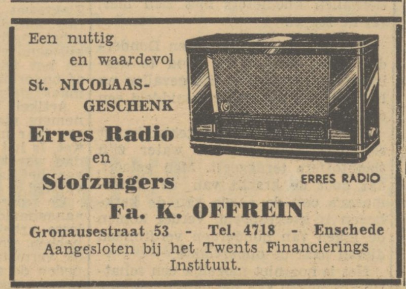 Gronausestraat 53 Fa. K. Offrein advertentie Tubantia 30-11-1951.jpg