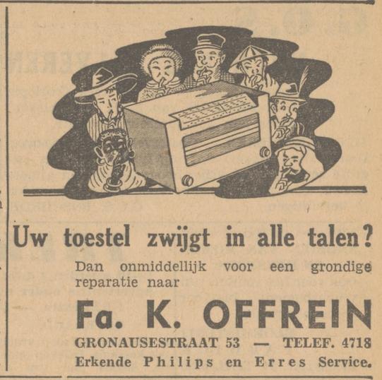 Gronausestraat 53 Fa. K. Offrein advertentie Tubantia 19-2-1949.jpg