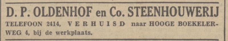 Hoge Boekelerweg 4 Steenhouwerij D.P. Oldenhof en Co. advertentie Tubantia 20-10-1937.jpg