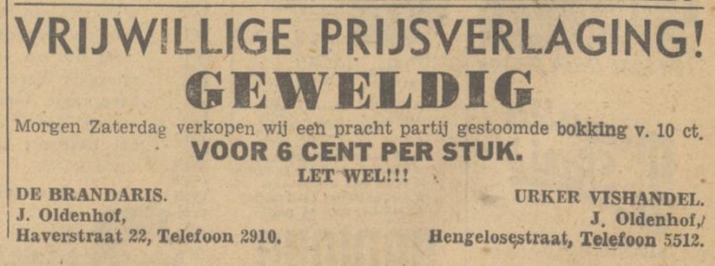 Haverstraat 22 vishandel De Brandaris J. Oldenhof advertentie Tubantia 7-11-1947.jpg
