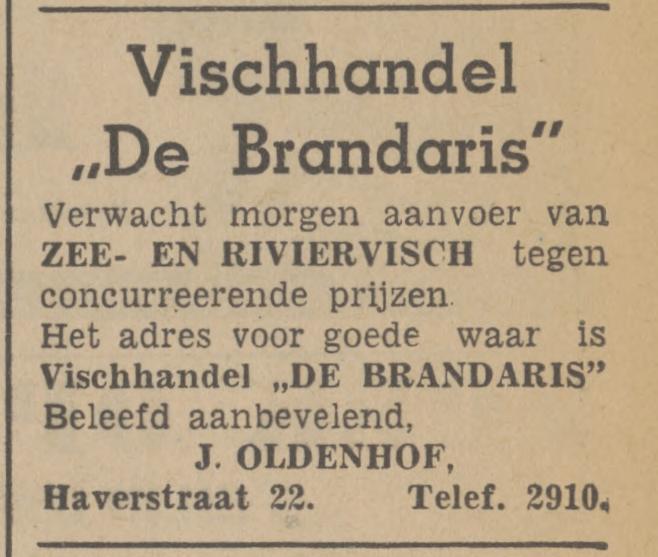 Haverstraat 22 vishandel De Brandaris J. Oldenhof advertentie Tubantia 25-2-1942.jpg