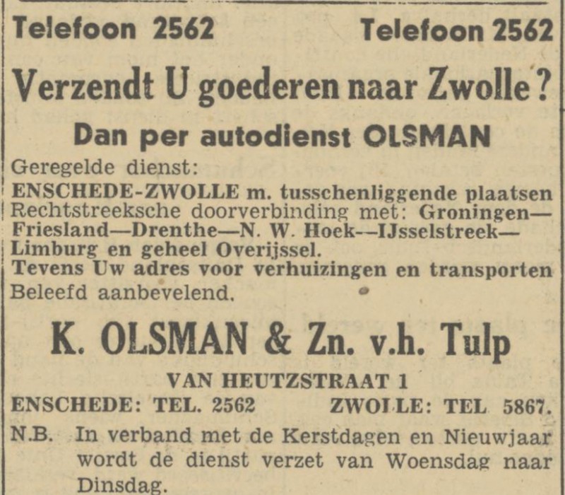 Van Heutzstraat 1 K. Olsman & Zn. advertentie Tubantia 17-12-1946.jpg