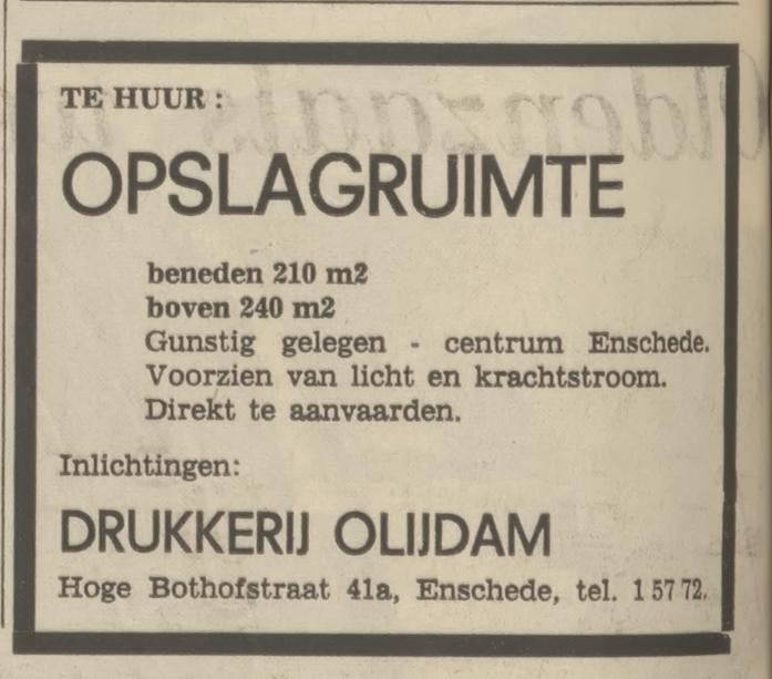 Hoge Bothofstraat 41a Drukkerij Olijdam advertentie Tubantia 20-5-1972.jpg