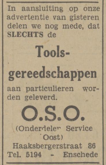 Haaksbergerstraat 86 Onderdelen Service Oost O.S.O. advertentie Tubantia 2-6-1948.jpg