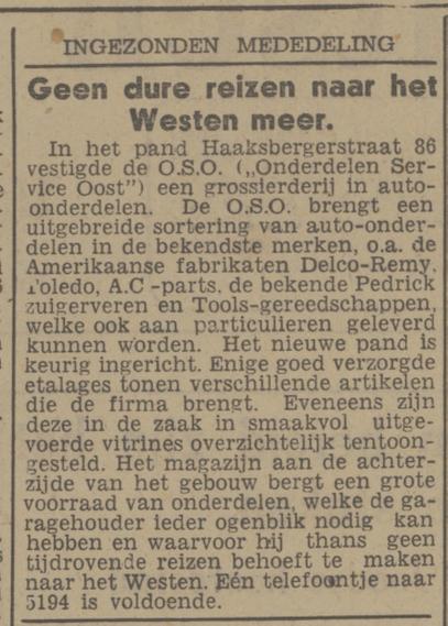 Haaksbergerstraat 86 Onderdelen Service Oost O.S.O. krantenbericht Tubantia 1-6-1948.jpg