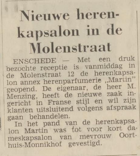 Molenstraat 12 Mevr. Oorthuis-Monnikhof kapsalon krantenbericht Tubantia 29-11-1966.jpg