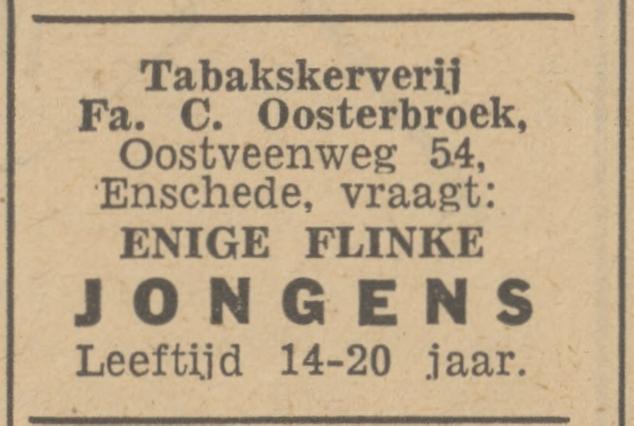 Oostveenweg 54 Tabaksververij Fa. C. Oosterbroek advertentie Tubantia 16-9-1948.jpg