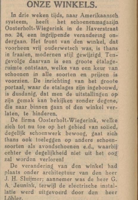 Haverstraat 24 schoenenmagazijn Fa. Oosterholt Wiegerink krantenbericht Tubantia 5-4-1930.jpg