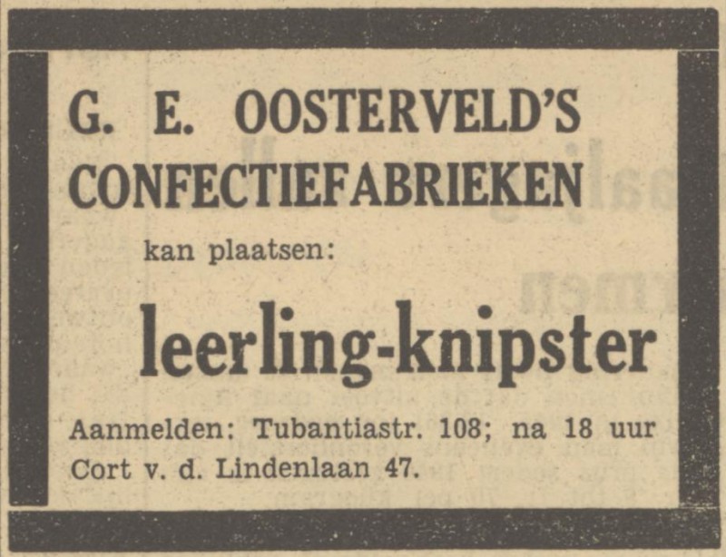 Cort van der Lindenlaan 47 G.E. Oosterveld advertentie Tubantia 4-10-1949.jpg