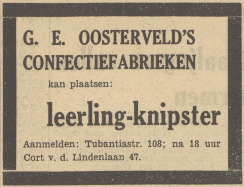 Cort van der Lindenlaan 47 G.E. Oosterveld advertentie Tubantia 4-10-1949.jpg
