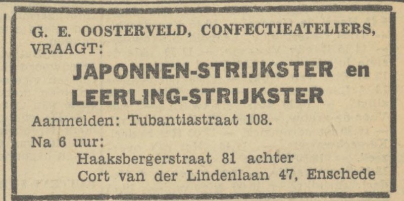 Cort van der Lindenlaan 47 G.E. Oosterveld advertentie Tubantia 23-10-1946.jpg
