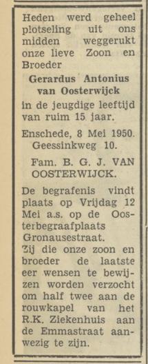 Geessinkweg 10 B.G.J. van Oosterwijck advertentie Tubantia 10-5-1950.jpg