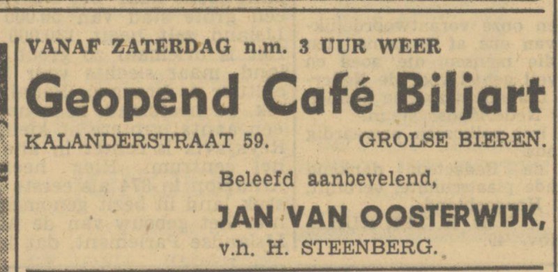 Kalanderstraat 59 cafe Jan van Oosterwijk advertentie Tubantia 2-12-1949.jpg