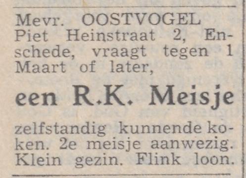 Piet Heinstraat 2 Mevr. Oostvogel advertentie Overijsselsch dagblad 24-2-1951.jpg