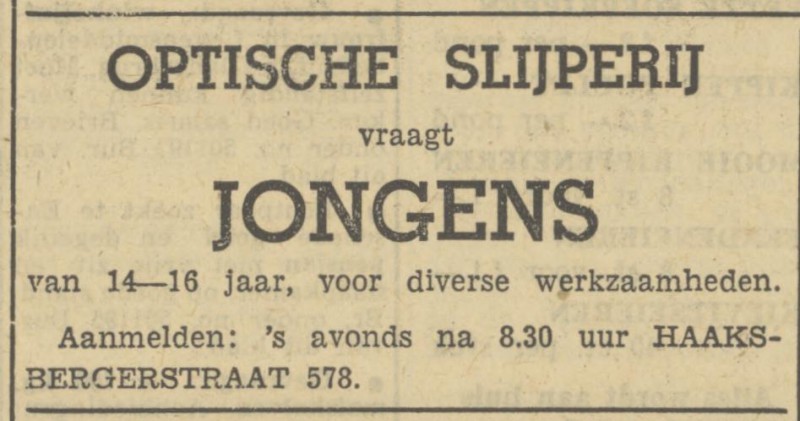 Haaksbergerstraat 578 optische slijperij advertentie Tubantia 6-4-1950.jpg