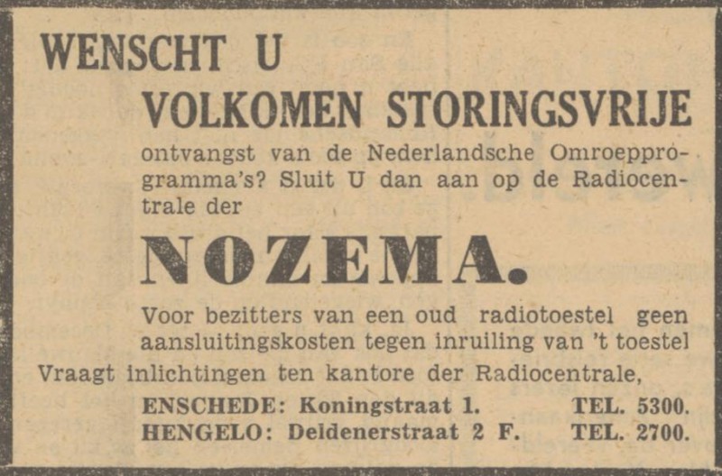 Koningstraat Radiocentrale Nozema telf. 5300 advertentie Tubantia 8-3-1940.jpg