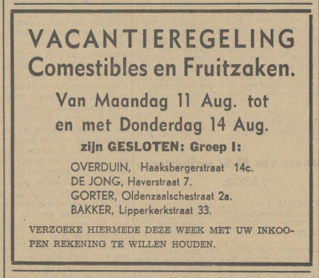 Haverstraat 7 De Jong Odenzaalsestraat 2a Gorter Haaksbergerstraat 14c Overduin Lipperkerkstraat 33 Bakker advertentie Tubantia 5-8-1941.jpg