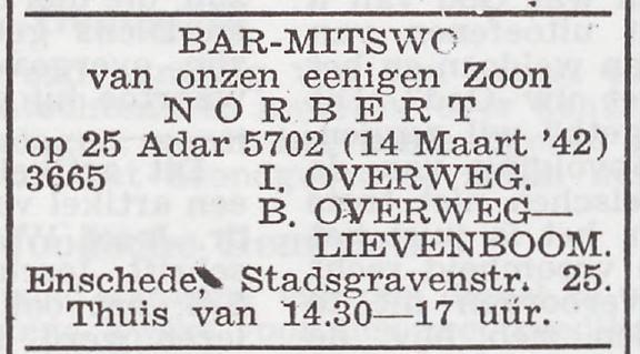 Stadsgravenstraat 25 B. Overweg-Lievenboom advertentie Het Joodsche weekblad 5-3-1942.jpg