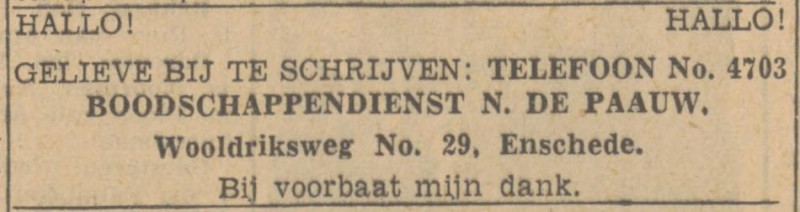 Wooldriksweg 29 N. de Paauw advertentie Twentsch nieuwsblad 27-11-1942.jpg