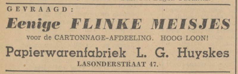 Lasonderstraat 47 Papierwarenfabriek L.G. Huyskes advertentie Tubantia 20-11-1940.jpg