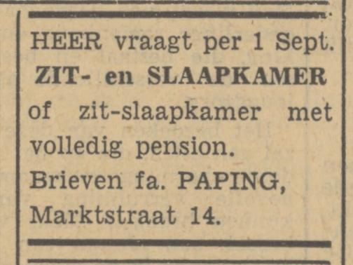 Marktstraat 14 Fa, Paping advertentie Tubantia 16-8-1949.jpg