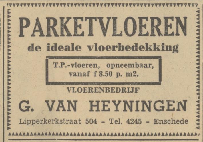 Lipperkerkstraat 504 G. van Heyningen vloerenbedrijf advertentie Tubantia 4-11-1950.jpg